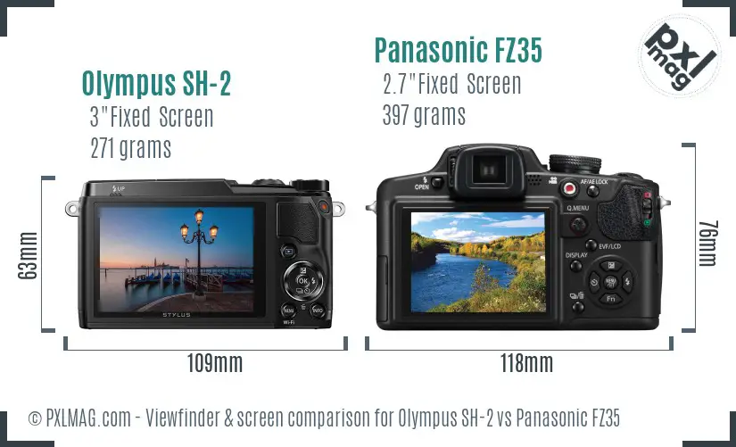 Olympus SH-2 vs Panasonic FZ35 Screen and Viewfinder comparison