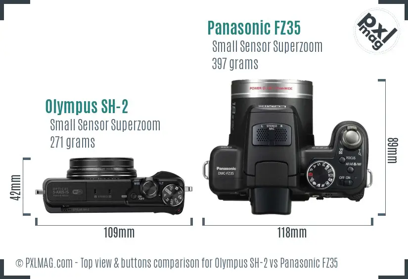 Olympus SH-2 vs Panasonic FZ35 top view buttons comparison