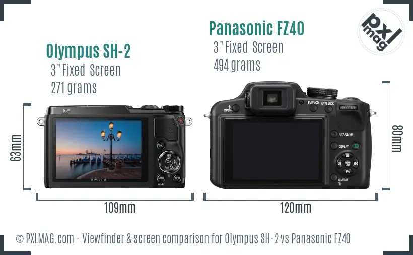 Olympus SH-2 vs Panasonic FZ40 Screen and Viewfinder comparison