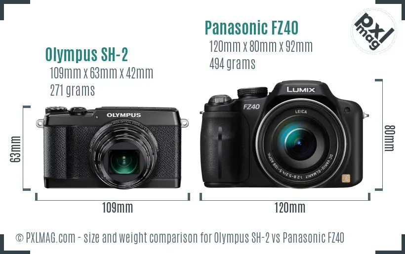 Olympus SH-2 vs Panasonic FZ40 size comparison