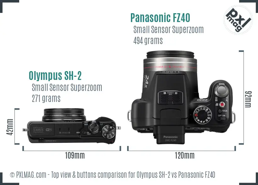 Olympus SH-2 vs Panasonic FZ40 top view buttons comparison