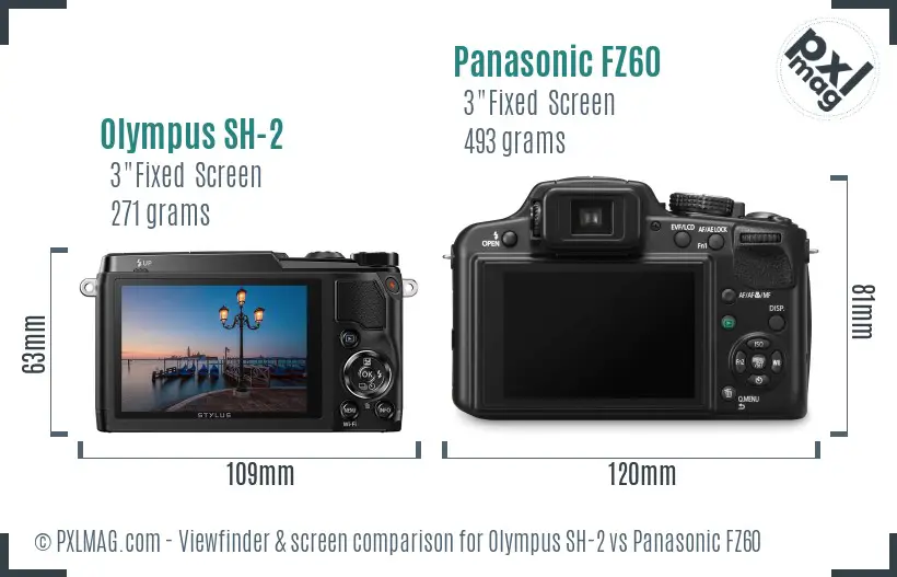 Olympus SH-2 vs Panasonic FZ60 Screen and Viewfinder comparison