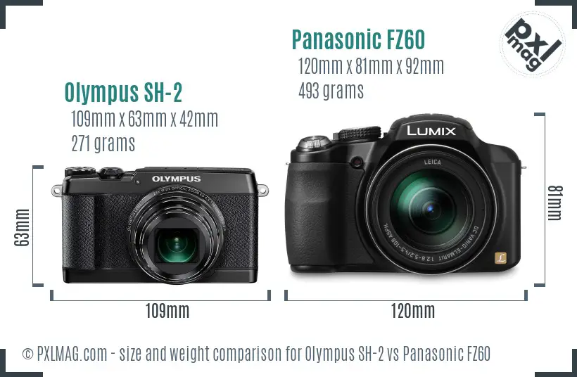 Olympus SH-2 vs Panasonic FZ60 size comparison