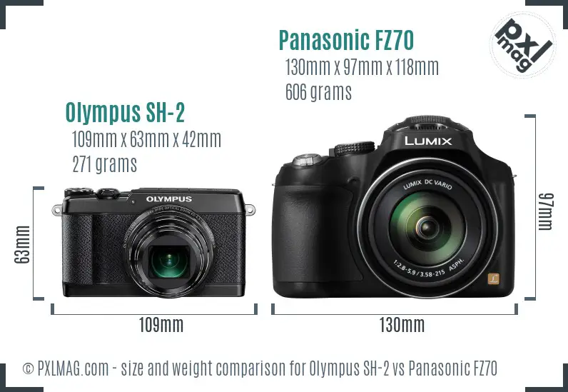 Olympus SH-2 vs Panasonic FZ70 size comparison