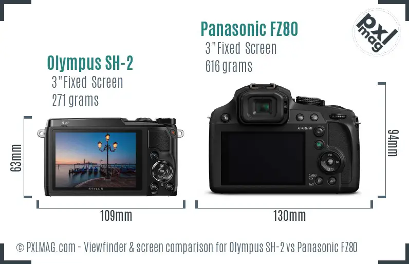 Olympus SH-2 vs Panasonic FZ80 Screen and Viewfinder comparison