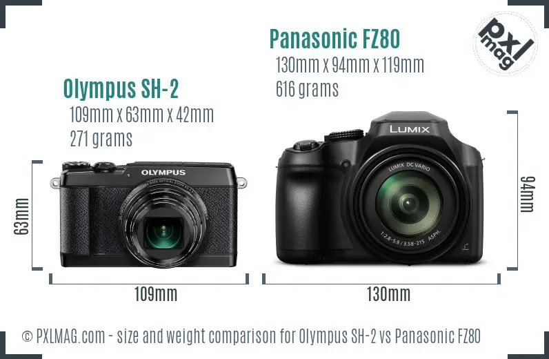 Olympus SH-2 vs Panasonic FZ80 size comparison