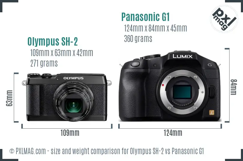 Olympus SH-2 vs Panasonic G1 size comparison