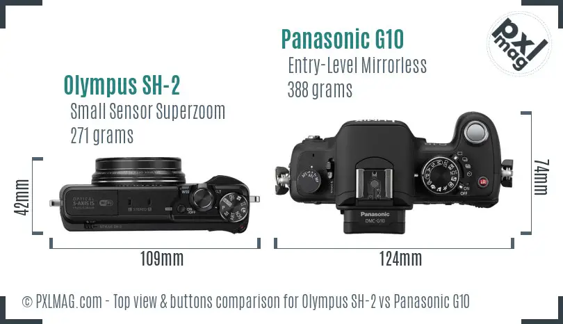 Olympus SH-2 vs Panasonic G10 top view buttons comparison