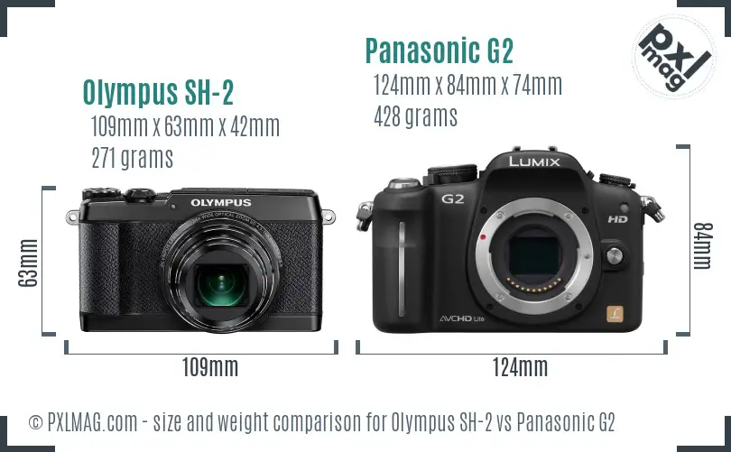 Olympus SH-2 vs Panasonic G2 size comparison