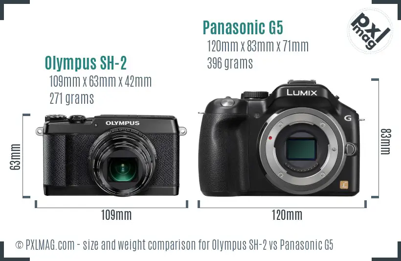 Olympus SH-2 vs Panasonic G5 size comparison
