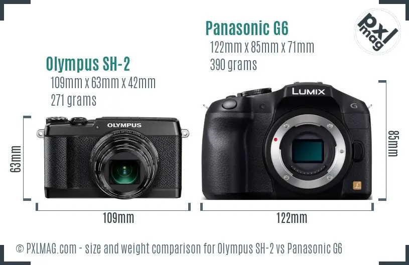 Olympus SH-2 vs Panasonic G6 size comparison