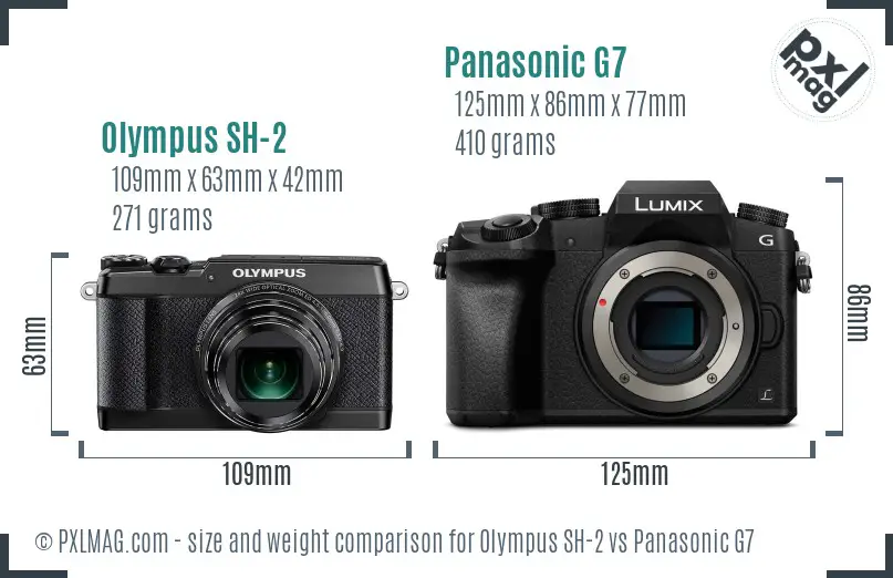 Olympus SH-2 vs Panasonic G7 size comparison