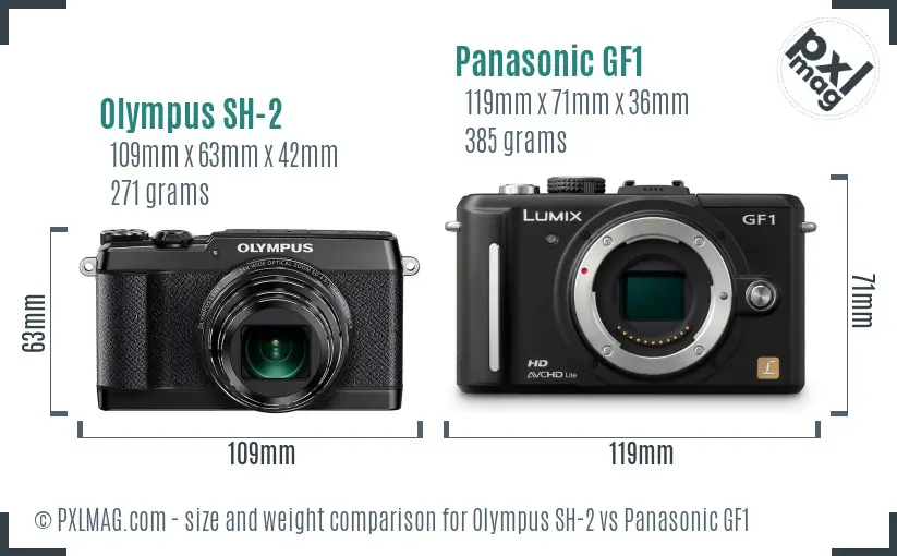 Olympus SH-2 vs Panasonic GF1 size comparison