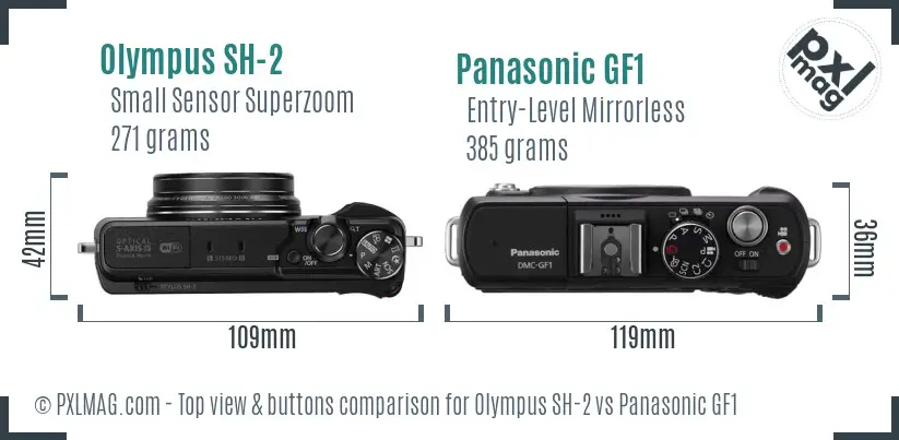 Olympus SH-2 vs Panasonic GF1 top view buttons comparison