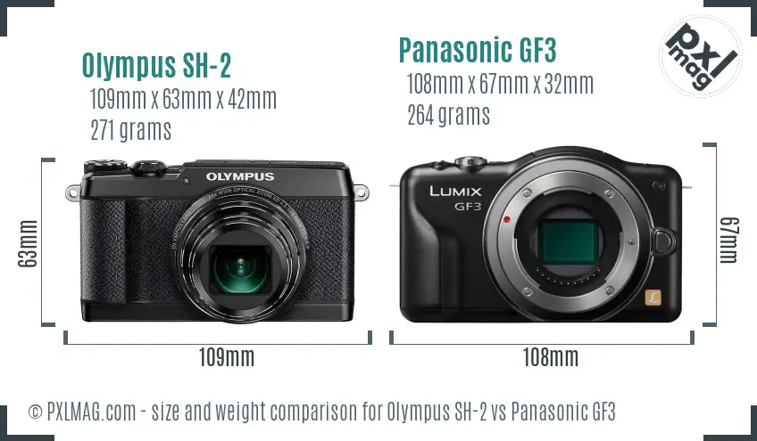Olympus SH-2 vs Panasonic GF3 size comparison