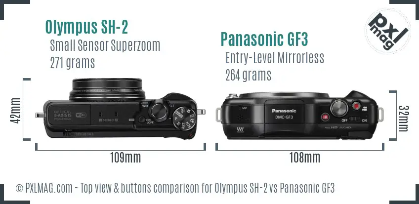Olympus SH-2 vs Panasonic GF3 top view buttons comparison