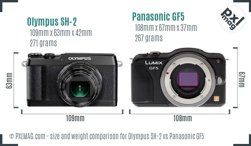 Olympus SH-2 vs Panasonic GF5 size comparison