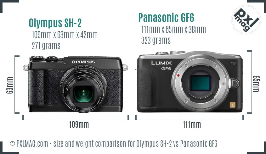 Olympus SH-2 vs Panasonic GF6 size comparison
