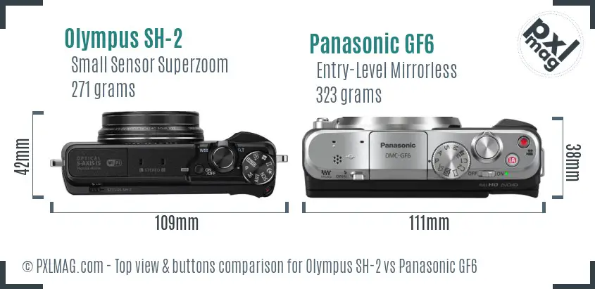 Olympus SH-2 vs Panasonic GF6 top view buttons comparison