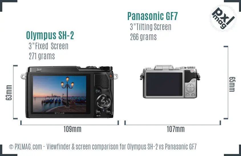 Olympus SH-2 vs Panasonic GF7 Screen and Viewfinder comparison