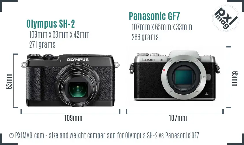 Olympus SH-2 vs Panasonic GF7 size comparison