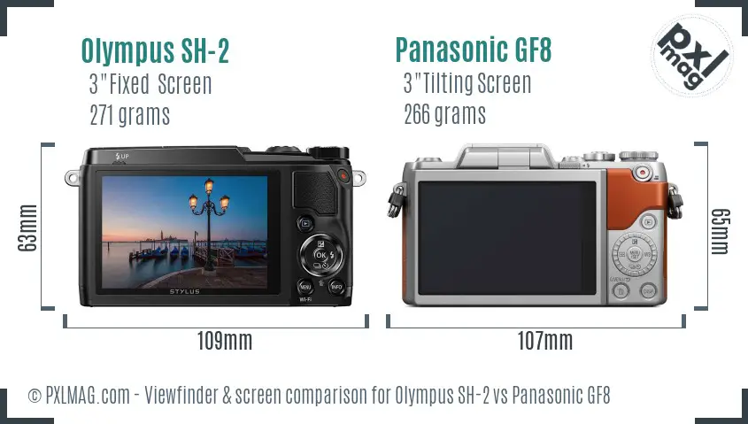 Olympus SH-2 vs Panasonic GF8 Screen and Viewfinder comparison