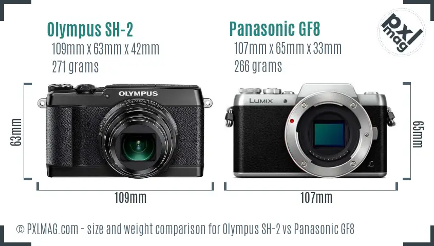 Olympus SH-2 vs Panasonic GF8 size comparison