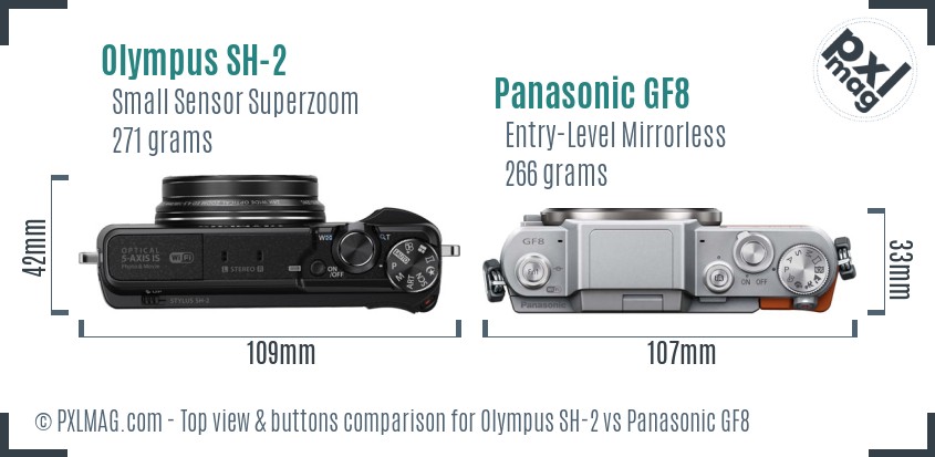 Olympus SH-2 vs Panasonic GF8 top view buttons comparison