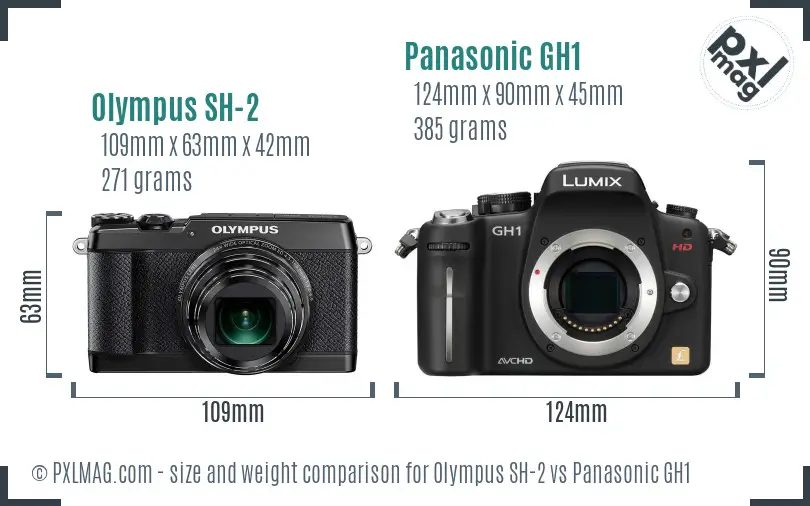 Olympus SH-2 vs Panasonic GH1 size comparison