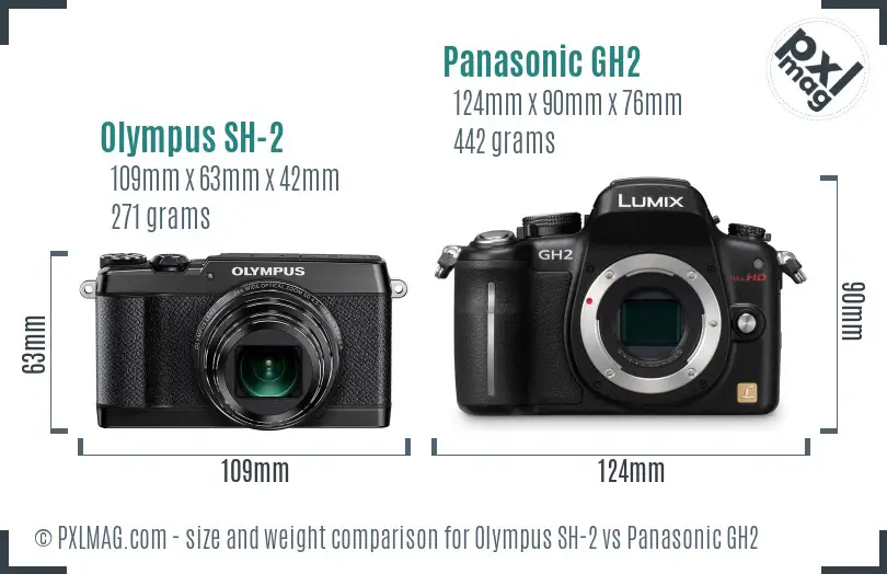 Olympus SH-2 vs Panasonic GH2 size comparison