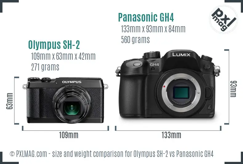 Olympus SH-2 vs Panasonic GH4 size comparison