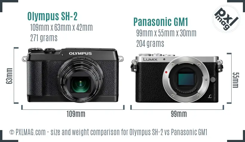 Olympus SH-2 vs Panasonic GM1 size comparison