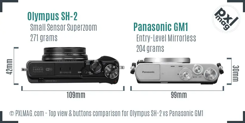 Olympus SH-2 vs Panasonic GM1 top view buttons comparison
