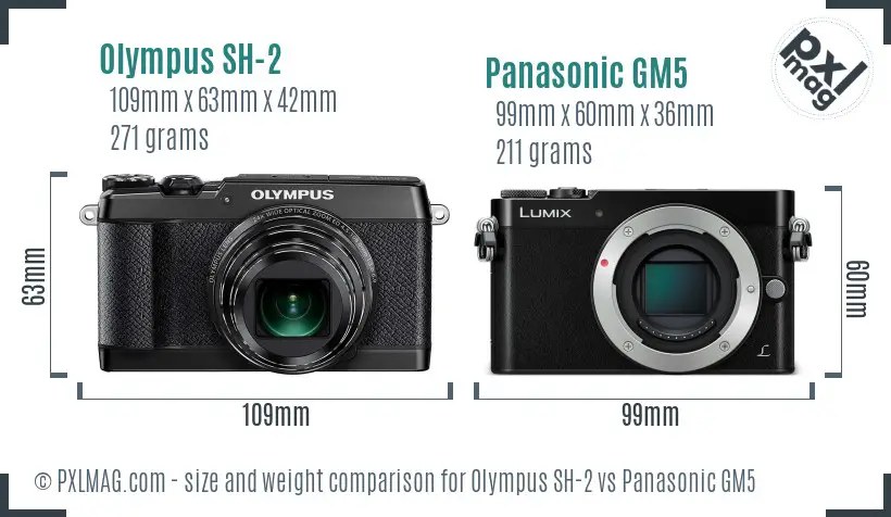 Olympus SH-2 vs Panasonic GM5 size comparison
