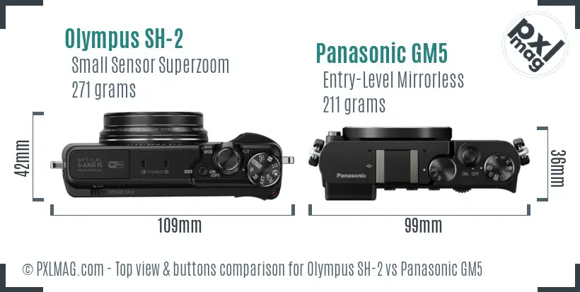 Olympus SH-2 vs Panasonic GM5 top view buttons comparison