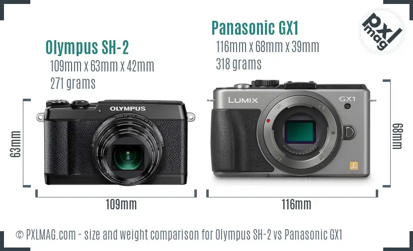 Olympus SH-2 vs Panasonic GX1 size comparison