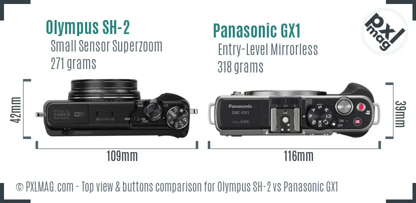 Olympus SH-2 vs Panasonic GX1 top view buttons comparison