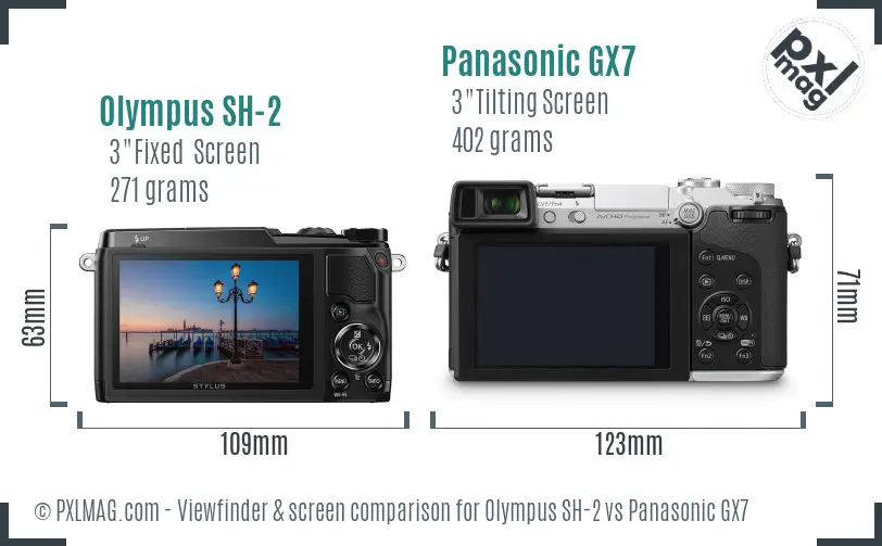 Olympus SH-2 vs Panasonic GX7 Screen and Viewfinder comparison