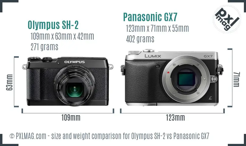 Olympus SH-2 vs Panasonic GX7 size comparison