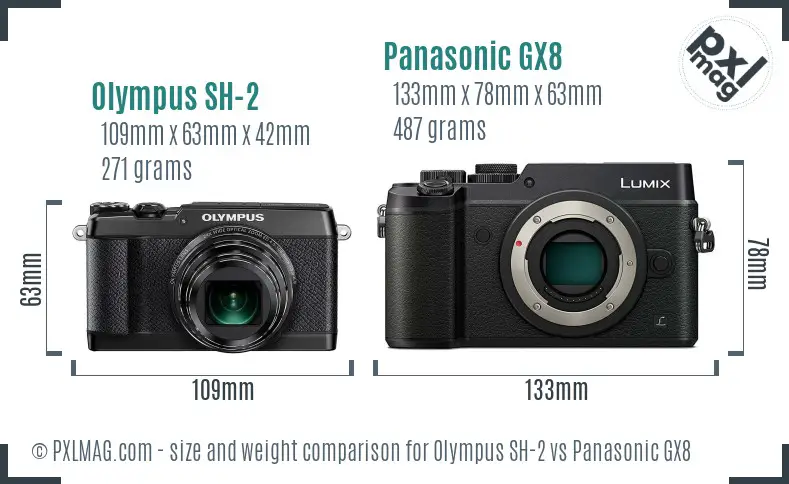 Olympus SH-2 vs Panasonic GX8 size comparison