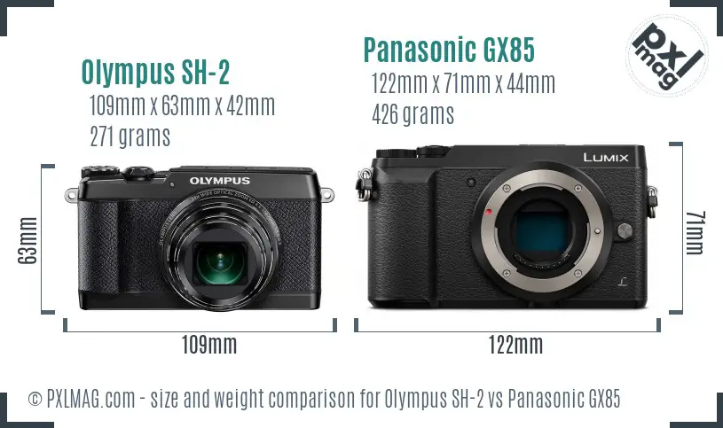 Olympus SH-2 vs Panasonic GX85 size comparison
