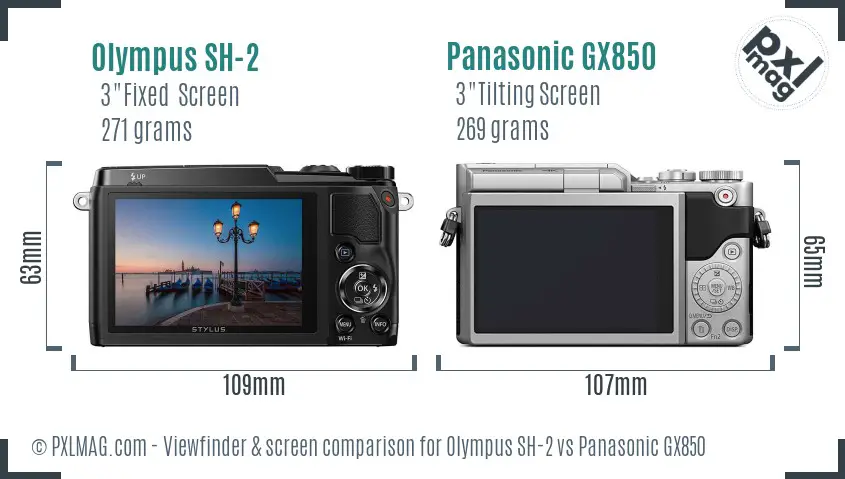 Olympus SH-2 vs Panasonic GX850 Screen and Viewfinder comparison