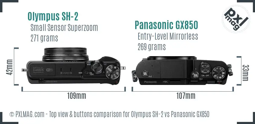 Olympus SH-2 vs Panasonic GX850 top view buttons comparison