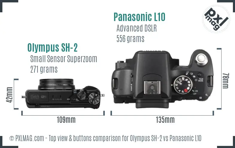 Olympus SH-2 vs Panasonic L10 top view buttons comparison