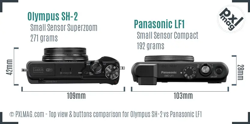 Olympus SH-2 vs Panasonic LF1 top view buttons comparison