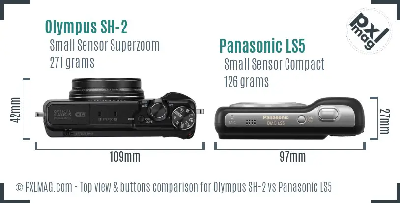 Olympus SH-2 vs Panasonic LS5 top view buttons comparison