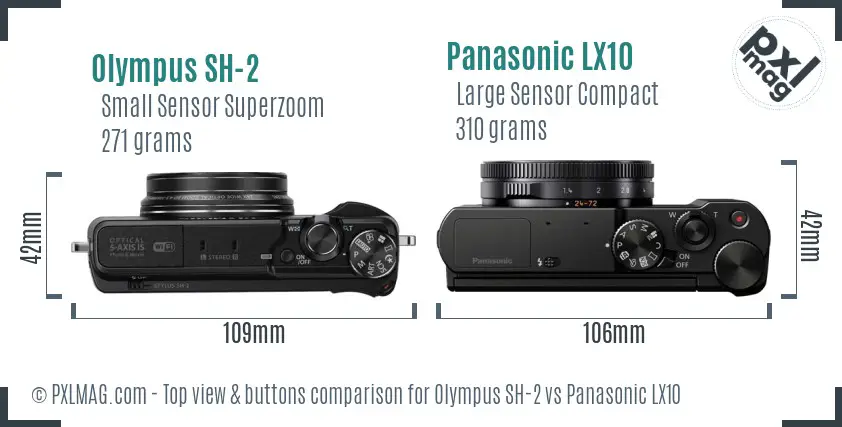 Olympus SH-2 vs Panasonic LX10 top view buttons comparison