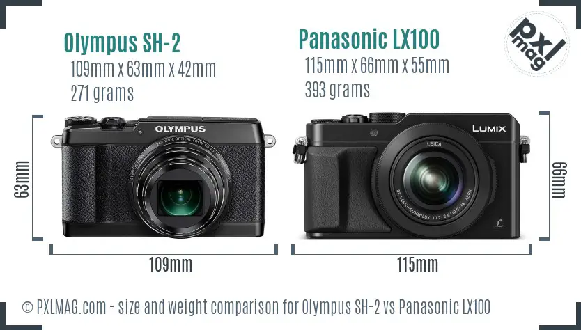 Olympus SH-2 vs Panasonic LX100 size comparison