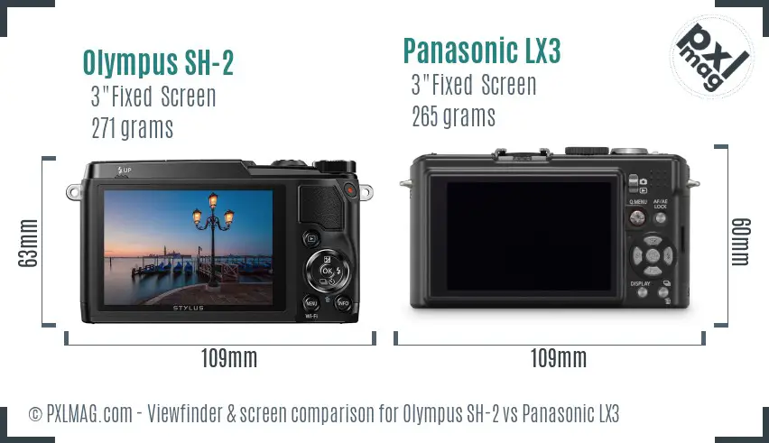 Olympus SH-2 vs Panasonic LX3 Screen and Viewfinder comparison