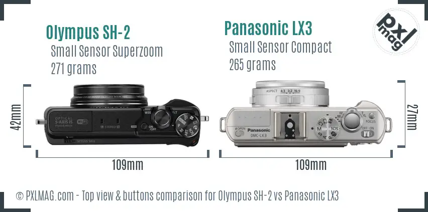 Olympus SH-2 vs Panasonic LX3 top view buttons comparison
